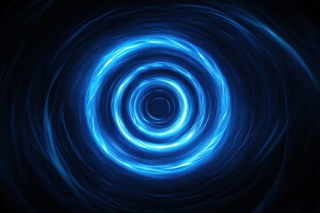 Bright blue glowing concentric swirling rings creating a tunnel effect on a dark background conveying a sense of depth and motion