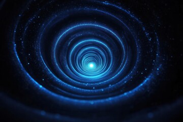 Glowing blue concentric circles forming a tunnel with sparkling particles creating a futuristic and mesmerizing light vortex effect