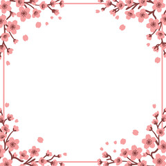 A decorative floral border featuring pink cherry blossoms, suitable for invitations or announcements.