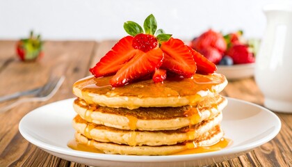 Stacked Pancakes with Strawberries