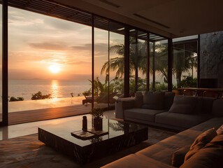Fototapeta premium Ocean View from Living Room at Sunset