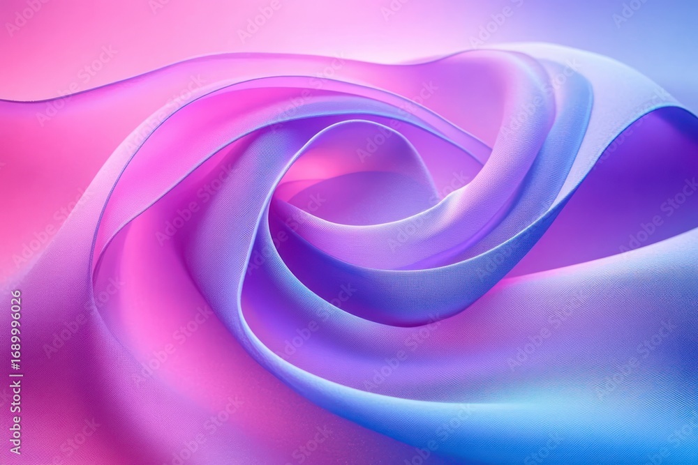 Poster smooth flowing fabric creating a spiral shape with a gradient of pastel colors from pink to purple a
