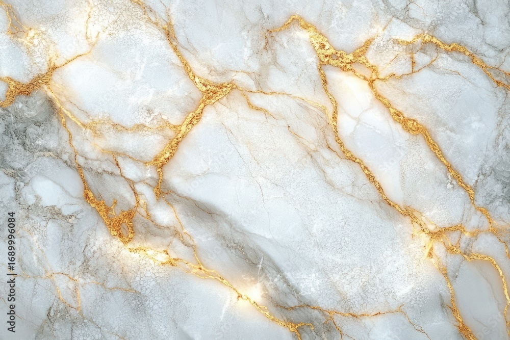 Poster close-up of white marble surface with intricate gold veins and shimmering patterns creating an elega
