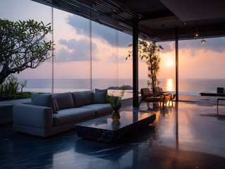 Living Room with Ocean View Sunset