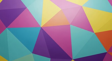 Abstract geometric background featuring a vibrant mosaic of triangles in bright, assorted colors with dynamic shadows.