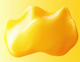 Smooth and shiny yellow abstract liquid shape floating on a bright yellow gradient background, evoking a sense of fluidity and modern design
