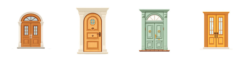 Collection of Classic Doors. Entrance Set. Isolated 