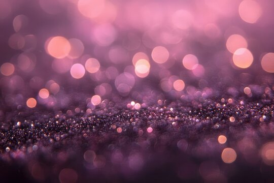 Close-up of sparkling glitter particles creating a soft glowing bokeh effect in shades of purple and pink, evoking a dreamy and magical atmosphere - Powered by Adobe