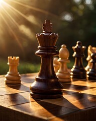 &ldquo;Golden Hour Chessboard &ndash; Strategic Game Pieces in Warm Cinematic Light&rdquo;