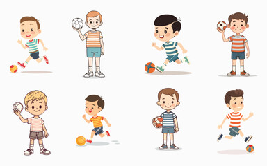 Fototapeta premium Young boys playing basketball and holding ball in casual outfit bundle