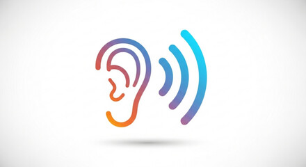 Hearing vector icon ear with sound waves symbol listen, hear, and communication concept gradient color design element