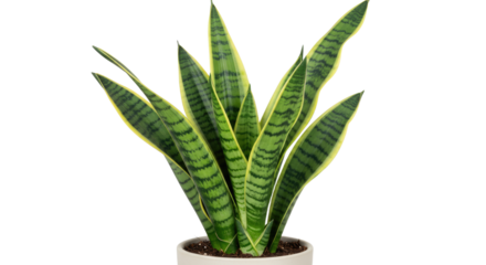 Closeup of a vibrant Snake Plant in a white pot 1.