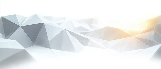 Obraz premium Abstract white geometric low poly surface with soft lighting and a warm glow in the background creating a calm and futuristic atmosphere