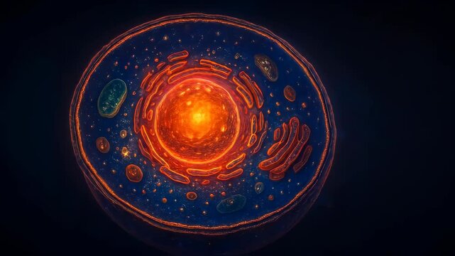 3D glowing cell nucleus video footage for learning biology and health science