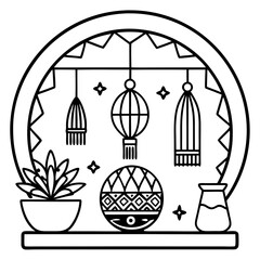 Boho Interior Decor Line Art Vector Minimalist Bohemian Home Elements Illustration