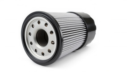 Car oil filter in modern design with metallic finish and cylindrical shape  