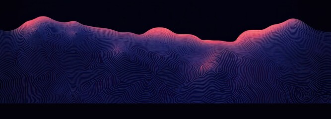Abstract digital landscape with glowing red and blue contour lines forming mountain-like shapes against dark background