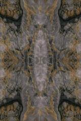 Elegant symmetrical abstract pattern with intricate gold and grey marble details, a unique digitally generated artwork for a sophisticated background