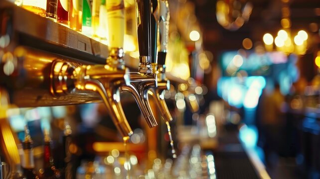 Beer taps at lively bar