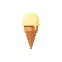 Delicious Vanilla Ice Cream Cone Illustration on White