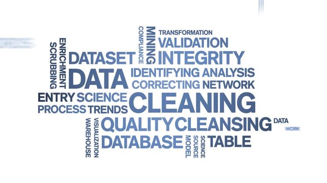 Data Cleaning animated word cloud-text design animation tag kinetic typography seamless loop.