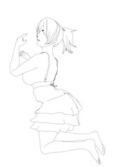 A cute girl in a long flowing dress strikes a graceful pose with arms outstretched, her delicate features and closed eyes conveying serene tranquility.