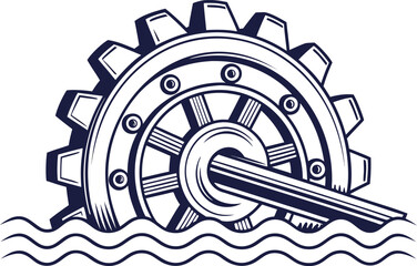 Dredger Ship Industrial Illustration. Classic Dredger Marine Equipment Artwork. Harbor Dredger Vessel Creative Design. Construction Dredger Technical Drawing. Industrial Dredger Engineering