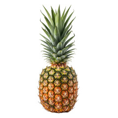 Fototapeta premium A single, perfectly ripe pineapple, with earthy brown to warm orange rind and a vibrant emerald green crown, isolated on a transparent background with diffused studio lighting, concept for