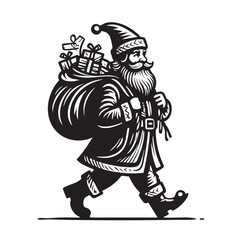 Fototapeta premium Walking Santa Claus Silhouette with Gift Sack Vector Illustration