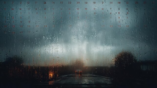 RainSoaked Window with Calendar Overlay