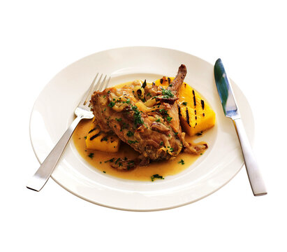 congolio con pancetta senape rabbit meat with mustard