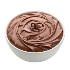 A bowl of smooth chocolate hazelnut spread, isolated on transparent background