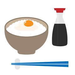 卵かけご飯と醤油のイラストセット