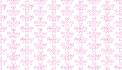 Repeating pattern of pink geometric line art shapes on a white background abstract clean