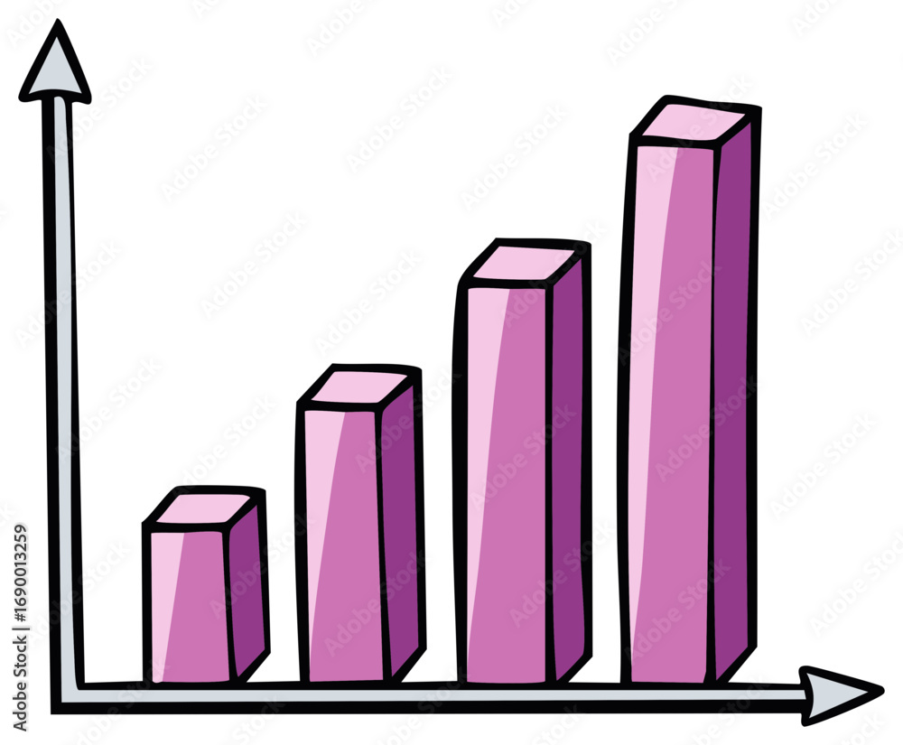 Poster cartoon business graph chart with upward trending bars for presentations and data visualization