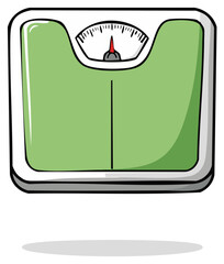 Illustration of a green and white bathroom scale with a red needle pointing at zero for weight loss