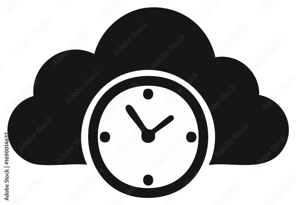 Poster cloud time icon representing server history backup and online schedule management