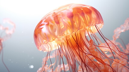A large orange jellyfish in the sea. Ai generative.