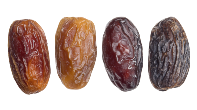 Types of dates, varieties of dates isolated on a white background. Different types of sizing and species of date palms isolated on a white background