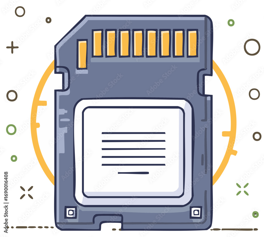 Aufkleber vibrant hand-drawn illustration of a gray secure digital memory card for digital data storage techno