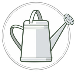Obraz premium Watering can in a simple vector design featuring garden tool in a circular frame