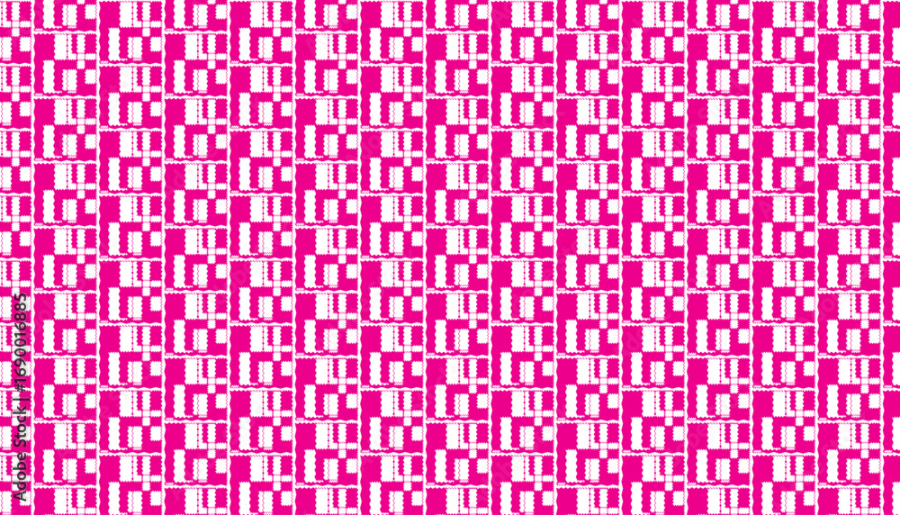 Poster vibrant fuchsia and white geometric pixelated pattern with repeating rectangular blocks
