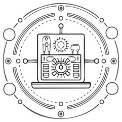 Obraz premium Futuristic control panel with gears and buttons encased in an abstract technological circular design