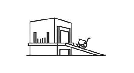 Simple Line Art Illustration of a Warehouse Loading Dock with Cart.