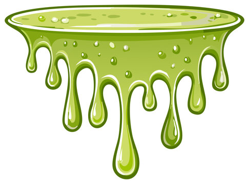 Green slime dripping from a container, cartoon style illustration