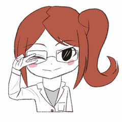 白衣を着た女性がウインクしている