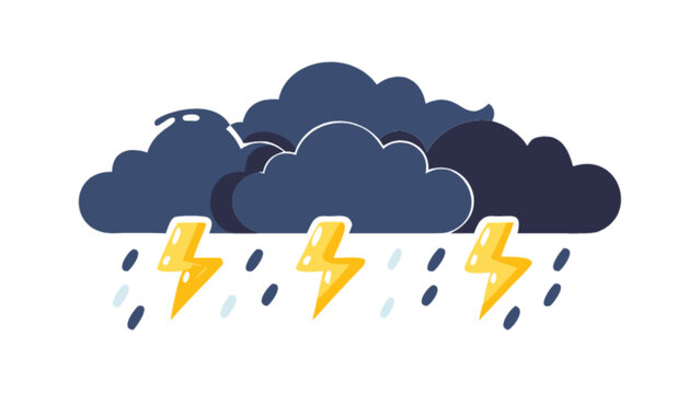 Thunderstorm weather forecast with dark clouds lightning and rain vector illustration design concept image