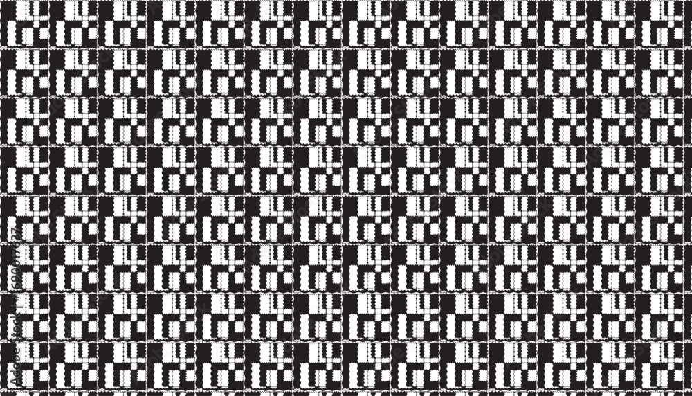 Poster black and white geometric pixelated pattern with repeating rectangular blocks vector
