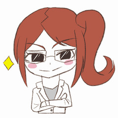 白衣を着た女性が得意気な顔をしている