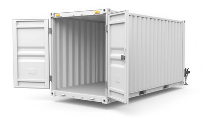 Open shipping container with empty interior on white background  